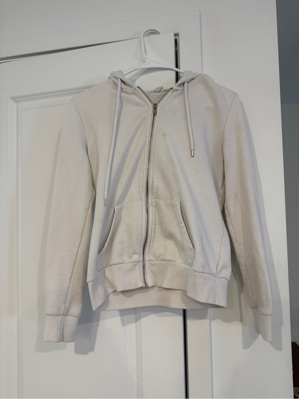 Cream Zip-Up Hoodie with Drawstring